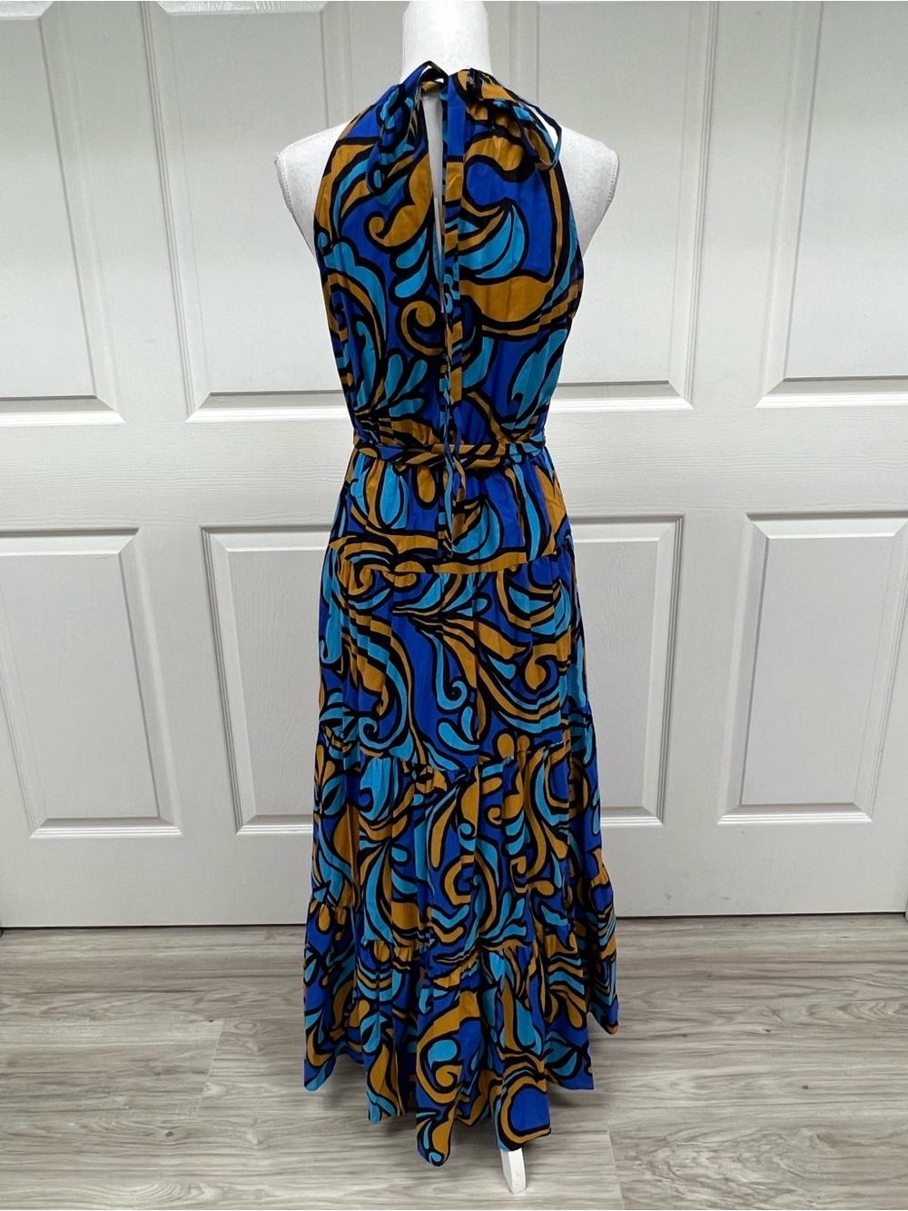 Zara Printed Halter Maxi Dress in Blue Orange Size S NWT - Picture 9 of 13